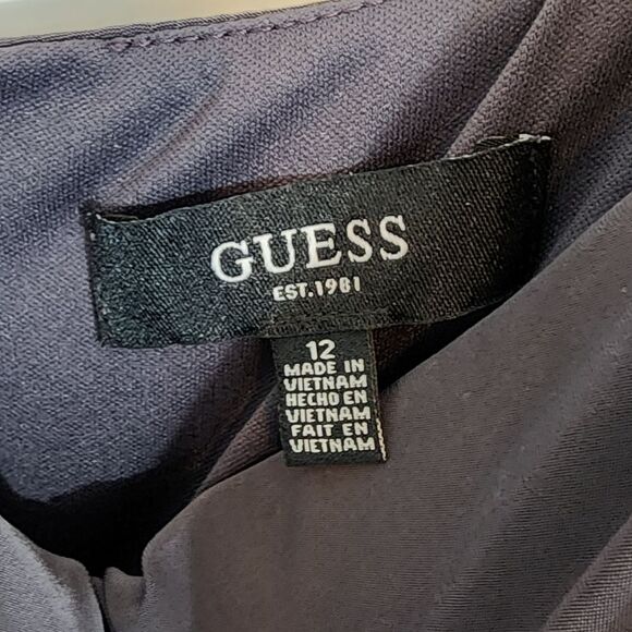 NWT Guess Draped Front Ruched Stretch Midi Faux Wrap Retro Slip Party Dress 12 - Picture 3 of 11